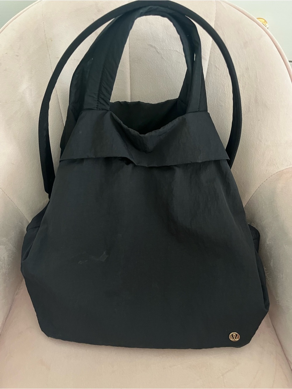 Lululemon On My Level Black Tote Bag Gold Hardware Water Repellent Large